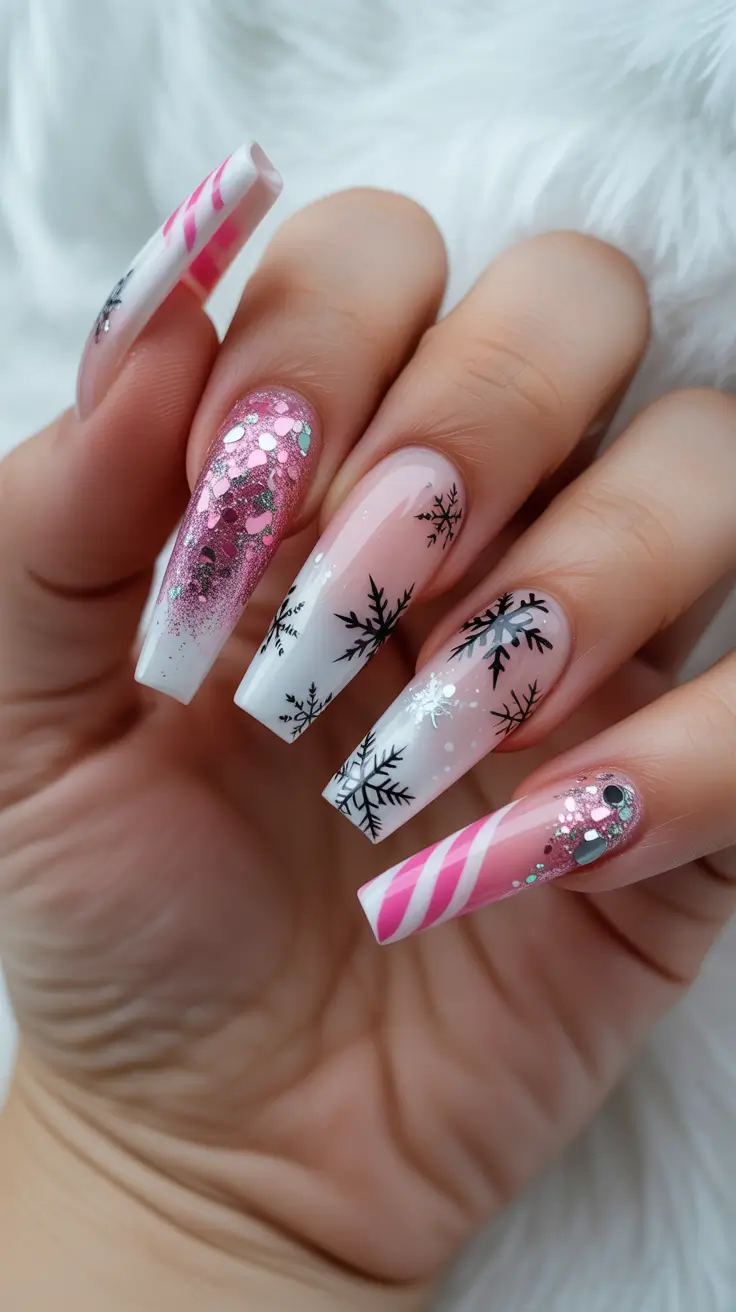 christmas nail colors 2025 Frosted Pink Wonderland