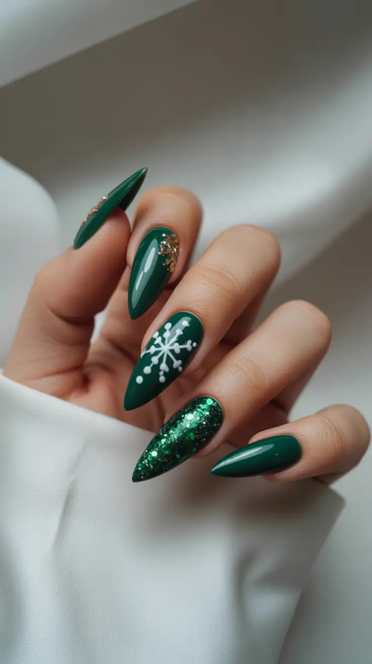 christmas nail colors 2025 Emerald Snowflake Spark