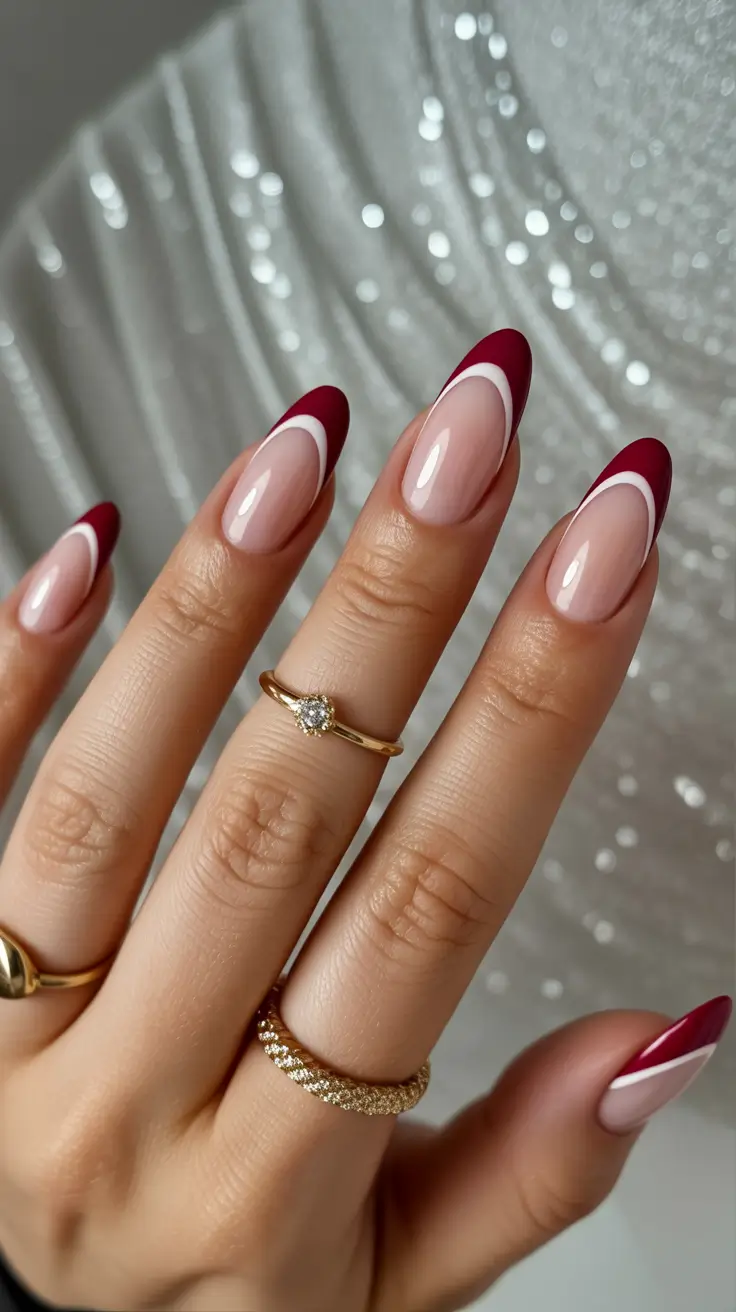 christmas nail colors 2025 Crimson Crescent Glow