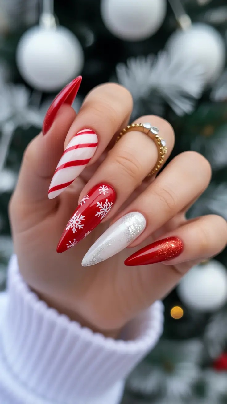 christmas nail colors 2025 Candy Cane Glam