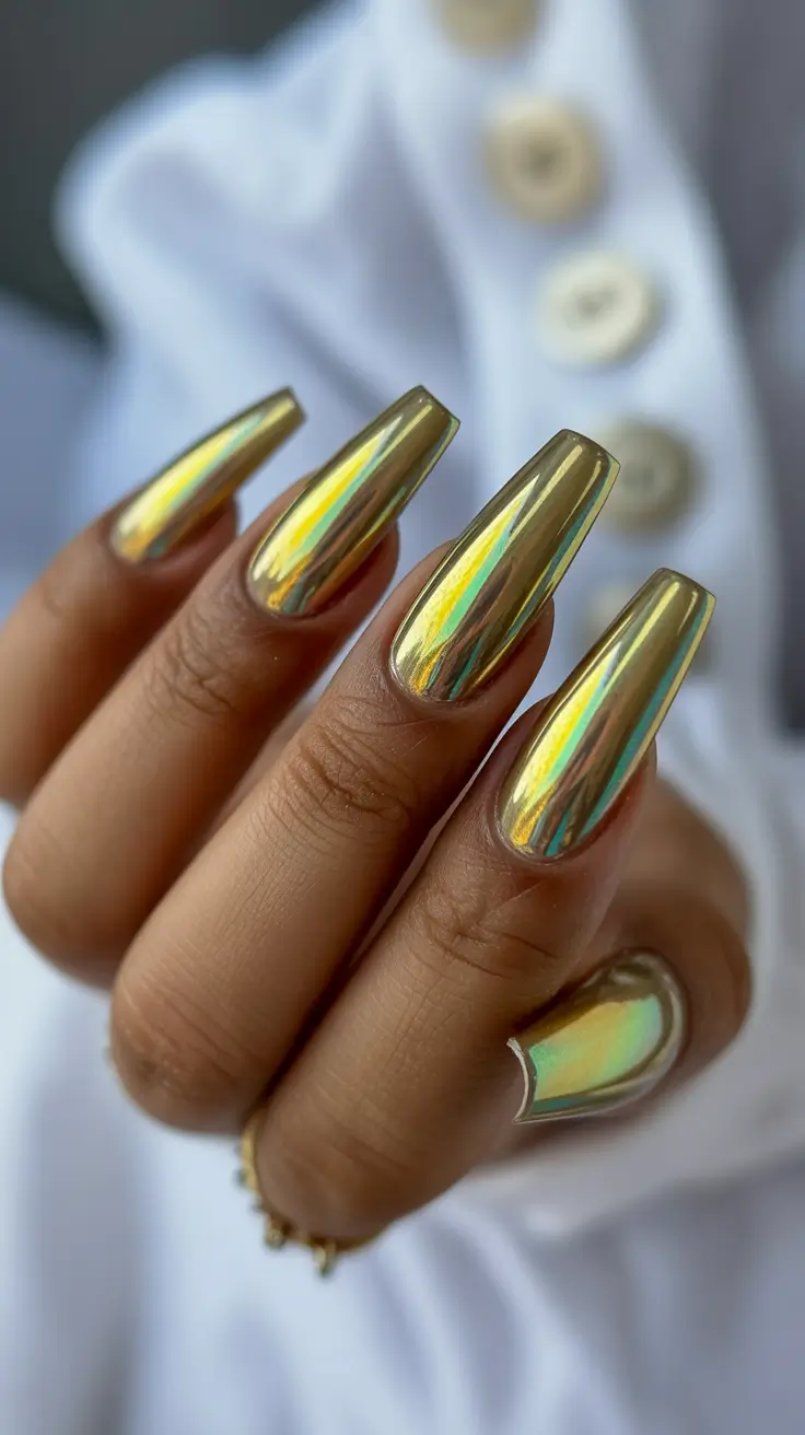 christmas nail colors 2025 Golden Mirror Shine