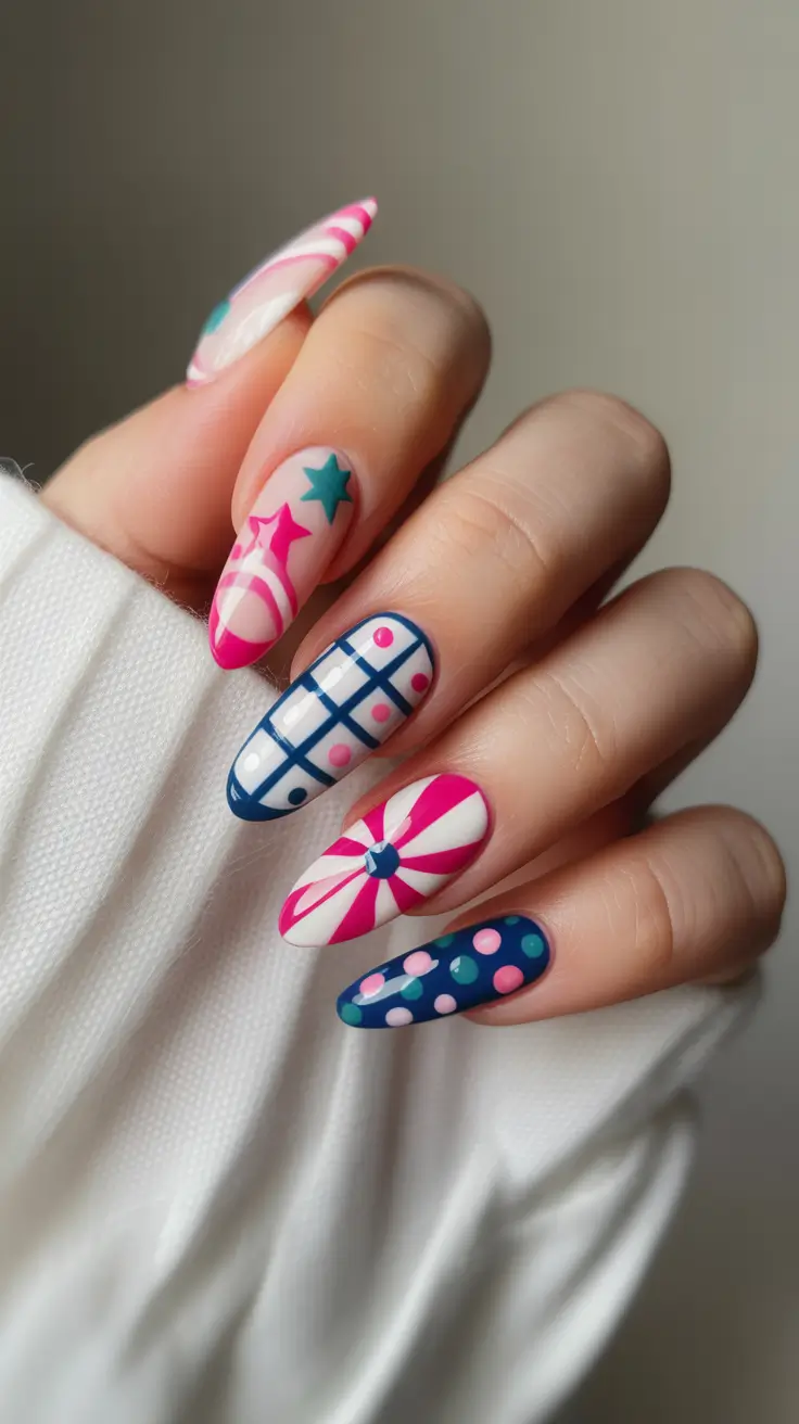 christmas nail colors 2025 Retro Peppermint Pop