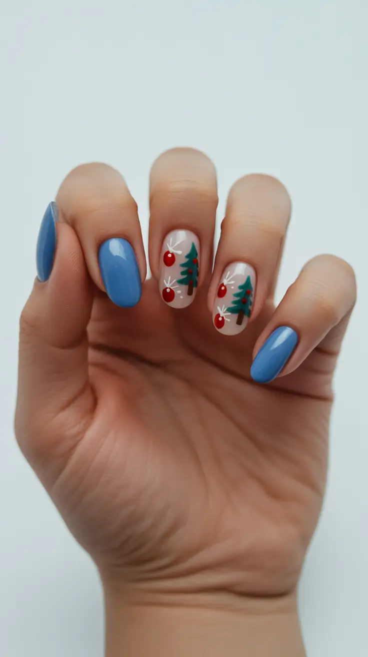 christmas nail colors 2025 Playful Pine & Cherry Accent