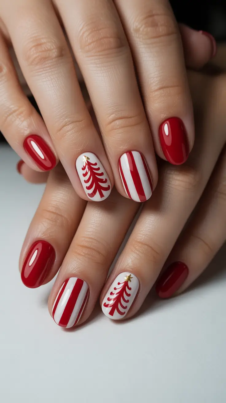 christmas tree nails designs Classic Red & White Holiday Stripes