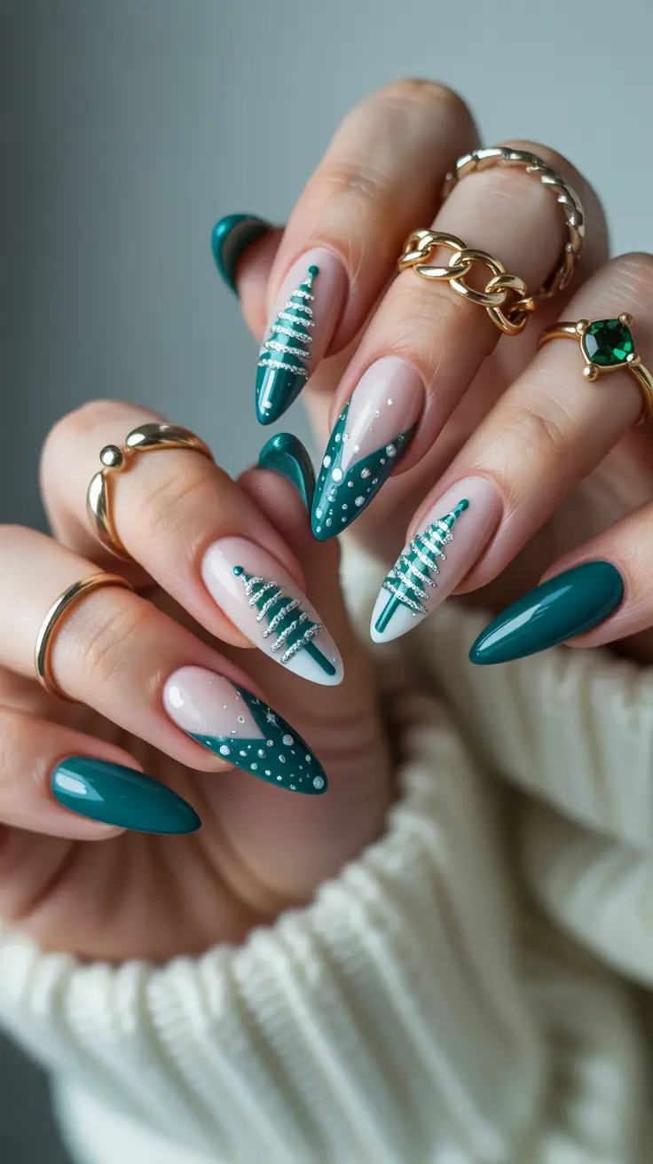 christmas tree nails designs Teal Frost French Magic