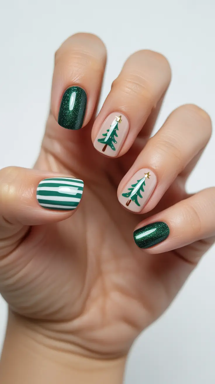 christmas tree nails designs Striped Green Minimalism