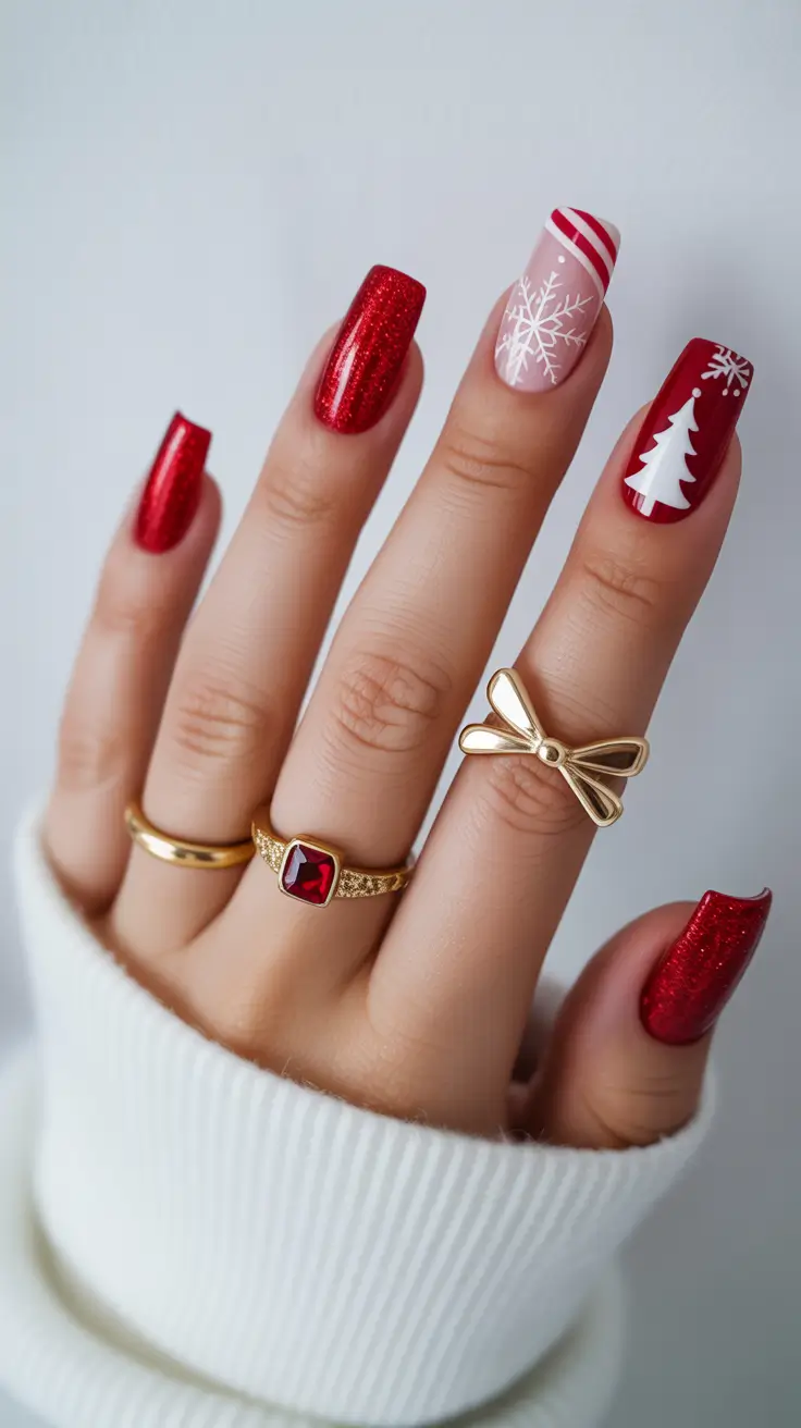 christmas tree nails designs Glitter Candy Cane Fantasy