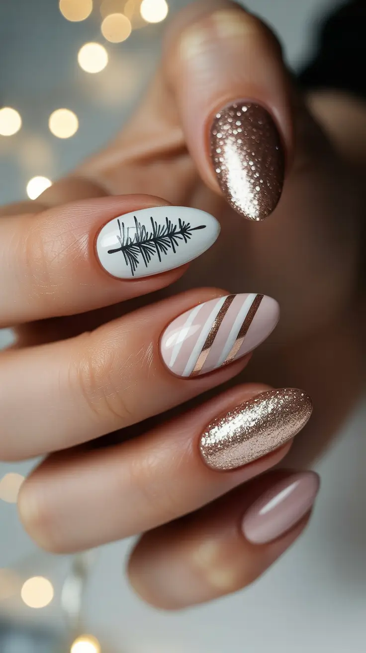 christmas tree nails designs Rose Gold Winter Glow