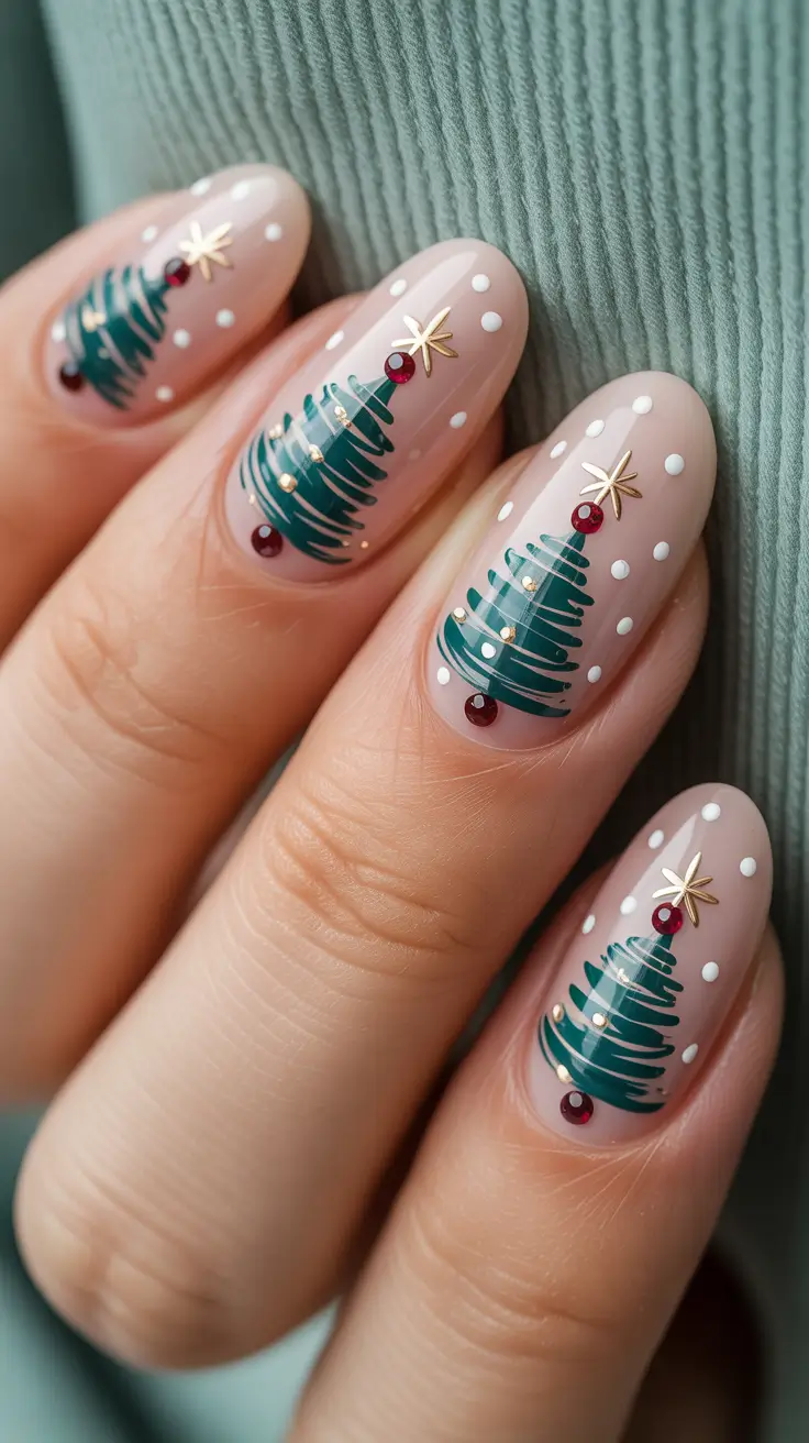 christmas tree nails designs Golden Glow Christmas Magic