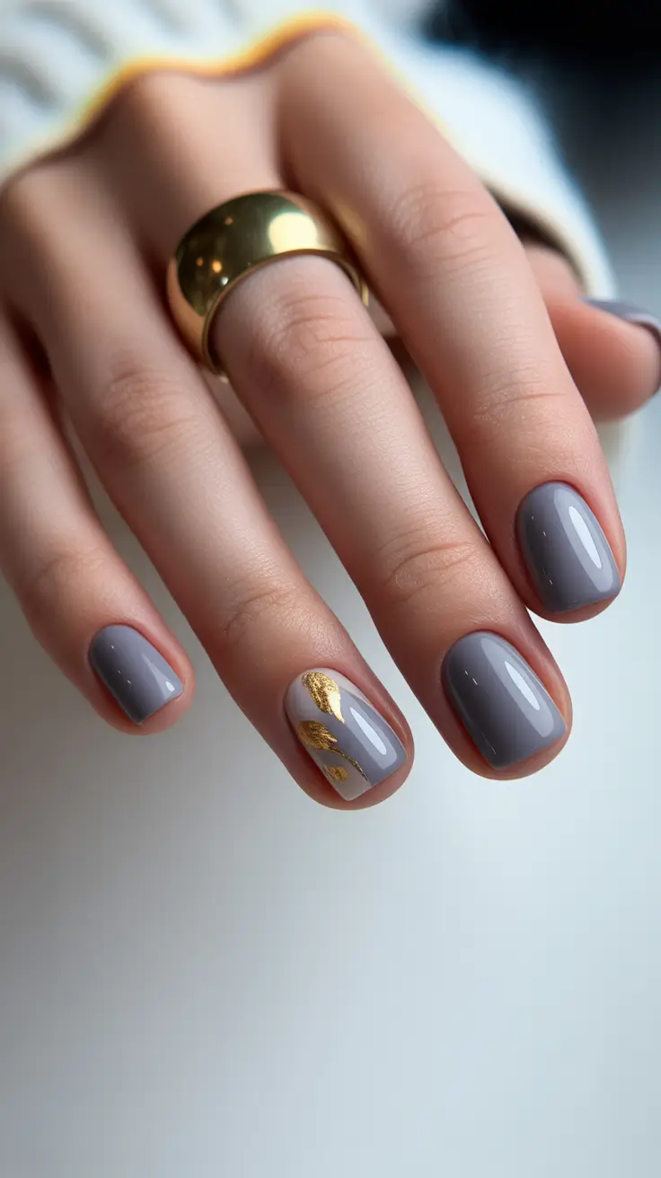 Trendy Classy Winter Nail Ideas 2025-2026 Golden Gray Minimalism