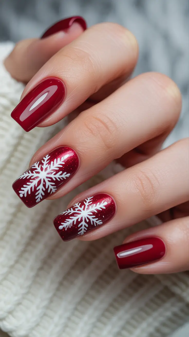 Trendy Classy Winter Nail Ideas 2025-2026 Crimson Snow Delight