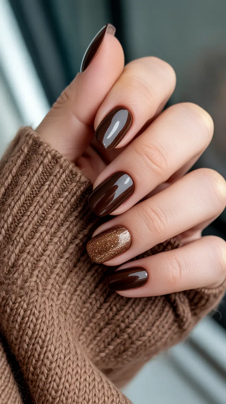 Trendy Classy Winter Nail Ideas 2025-2026 Mocha and Gold Glow