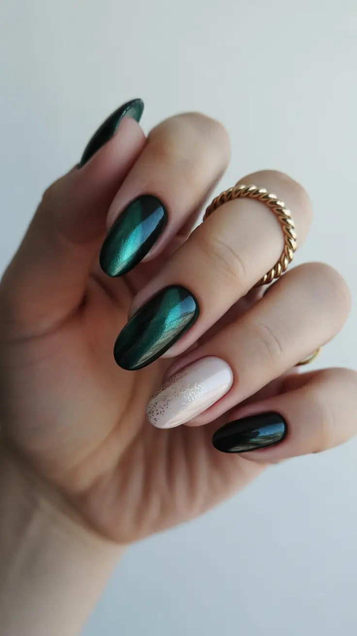 Trendy Classy Winter Nail Ideas 2025-2026 Emerald Aurora Cat-Eye