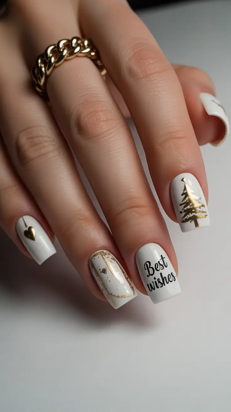 Trendy Classy Winter Nail Ideas 2025-2026 Golden Wishes in White