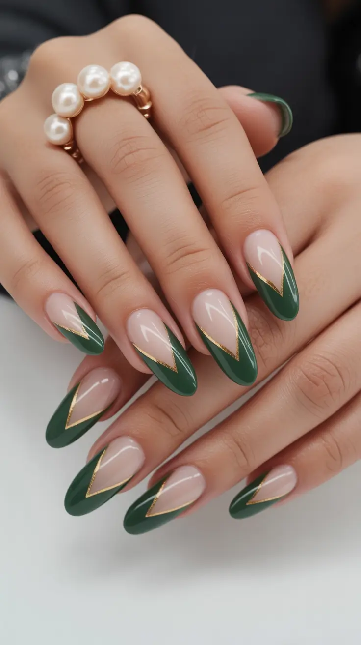winter french tip nails green 2026