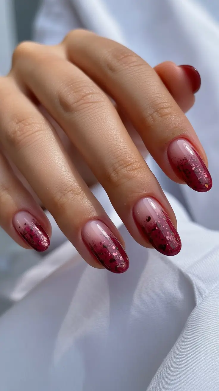 winter french tip nails classy red glitter 2025