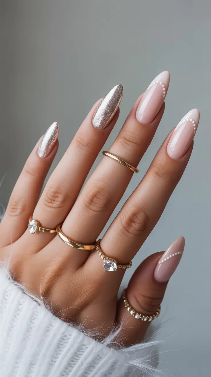 winter french tip nails silver 2026