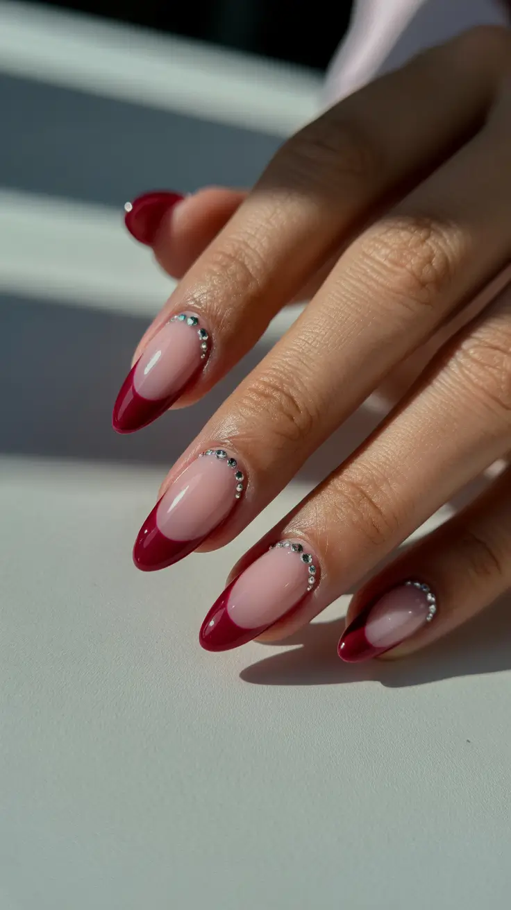 winter french tip nails classy red 2026