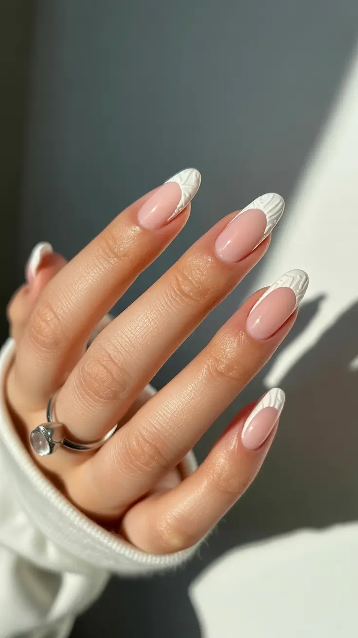 winter french tip nails white 2025