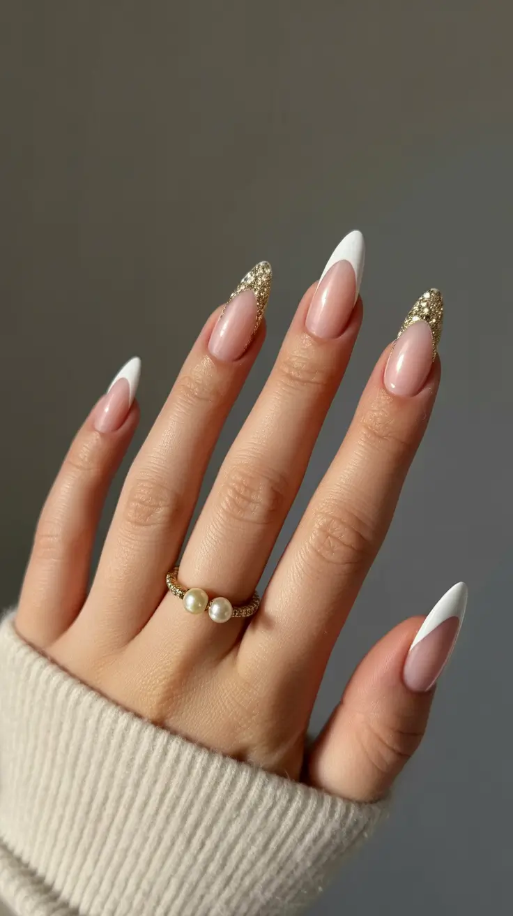 winter french tip nails almond shape 2025