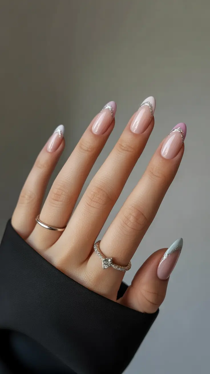winter french tip nails almond 2025