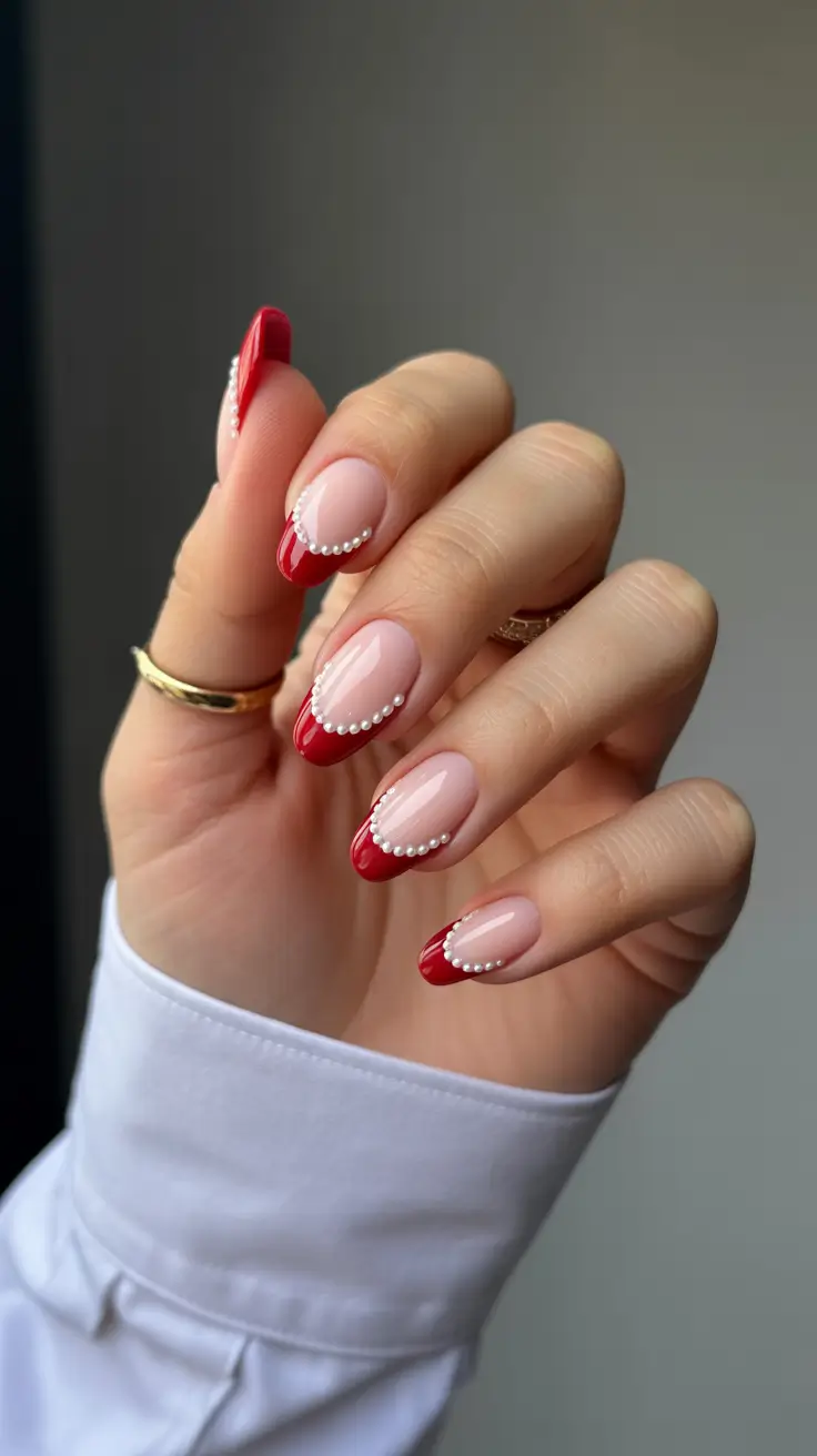 winter french tip nails classy red 2025