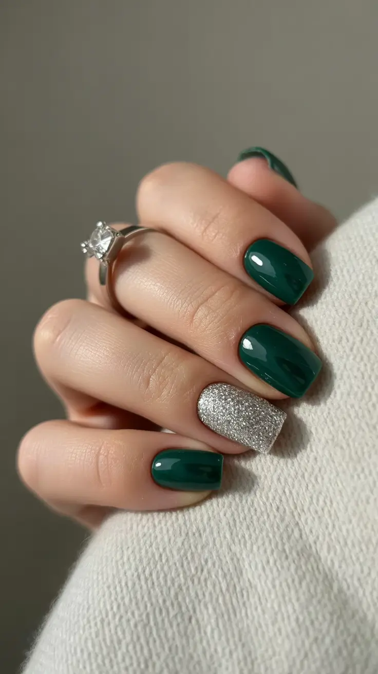 Trendy Winter Nail Colors 2025–2026 Emerald and Silver Magic
