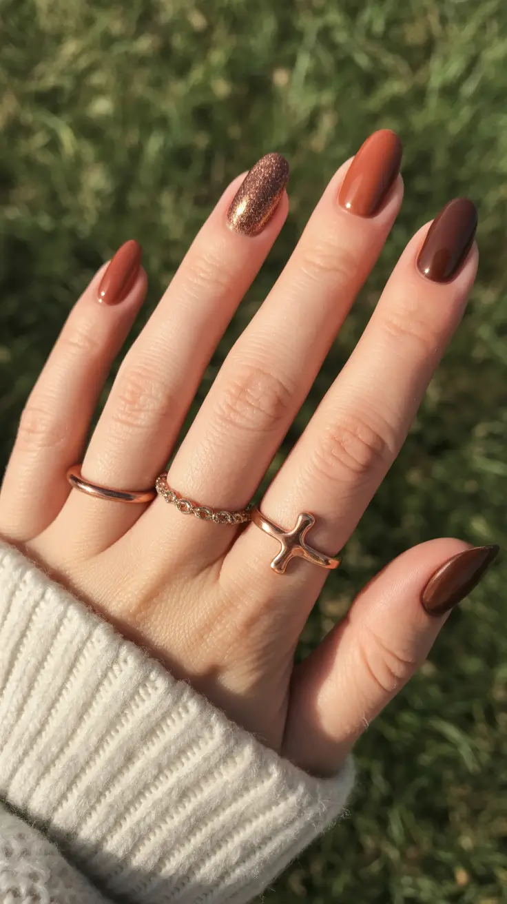 Trendy Winter Nail Colors 2025–2026 Caramel Copper Glow