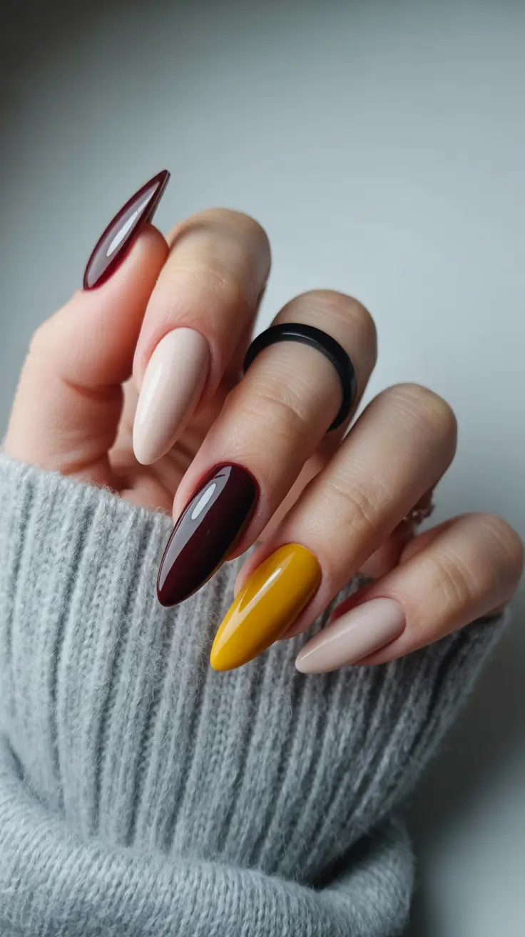 Trendy Winter Nail Colors 2025–2026 Burgundy and Mustard Harmony