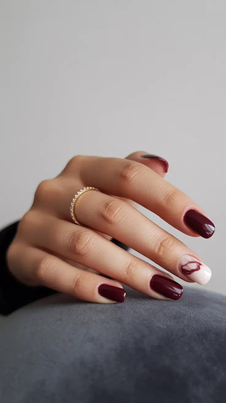 Trendy Winter Nail Colors 2025–2026 Marbled Wine Elegance