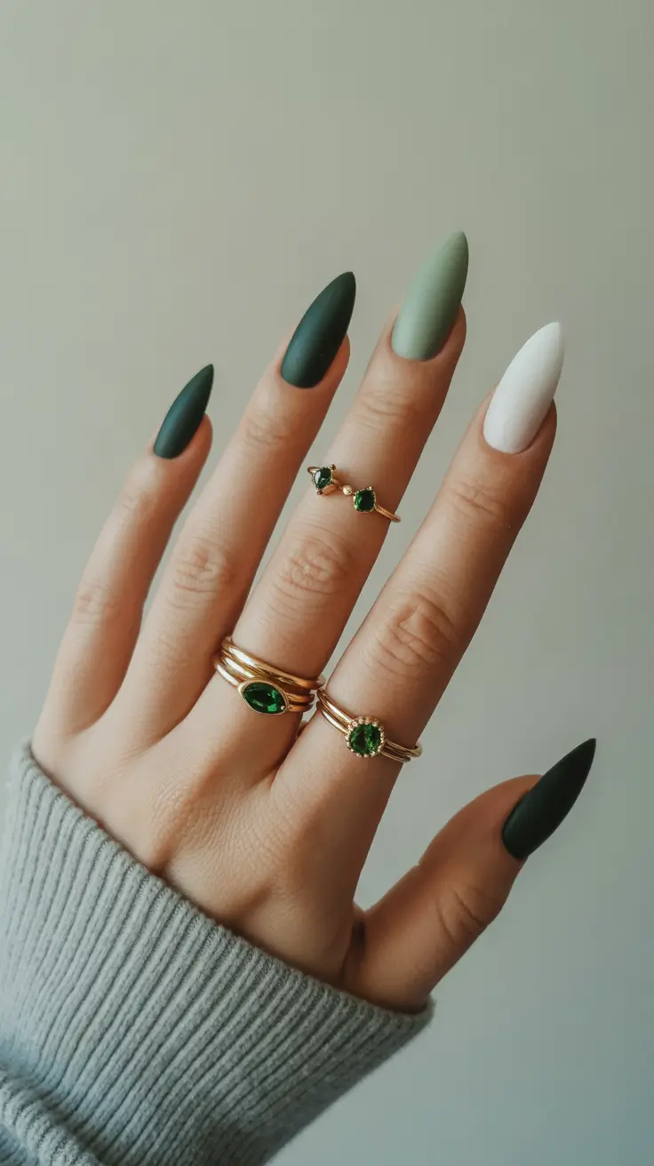 Trendy Winter Nail Colors 2025–2026 Emerald Velvet Contrast