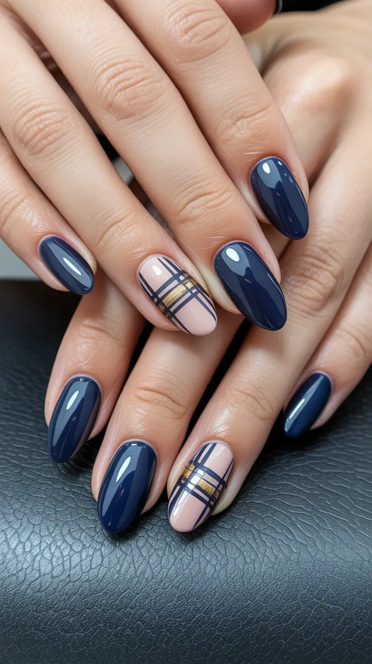 Trendy Winter Nail Colors 2025–2026 Midnight Plaid Sophistication