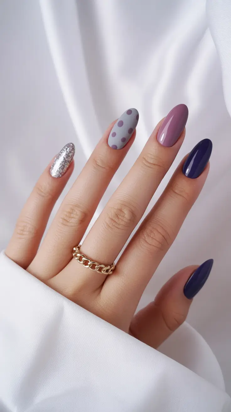 Trendy Winter Nail Colors 2025–2026 Playful Lavender and Silver Combo