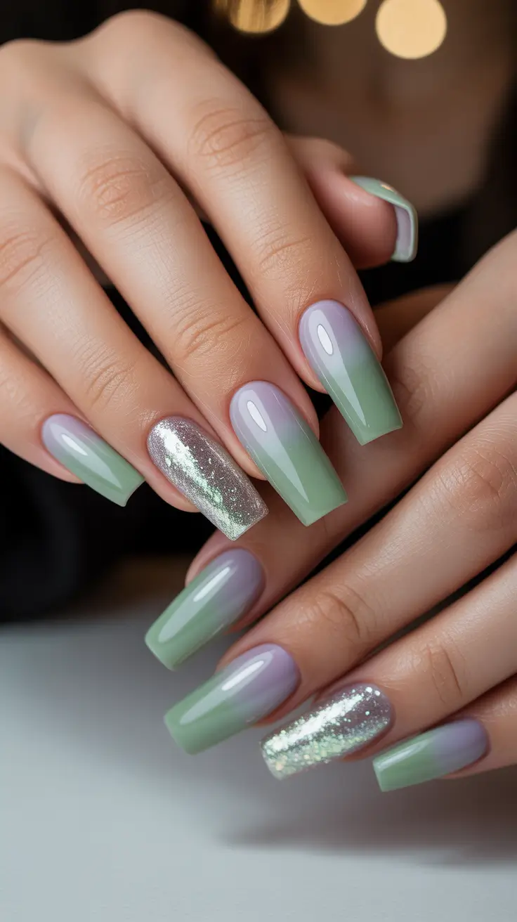 Trendy Winter Nail Designs & Colors 2025–2026 Mint Frost Ombre