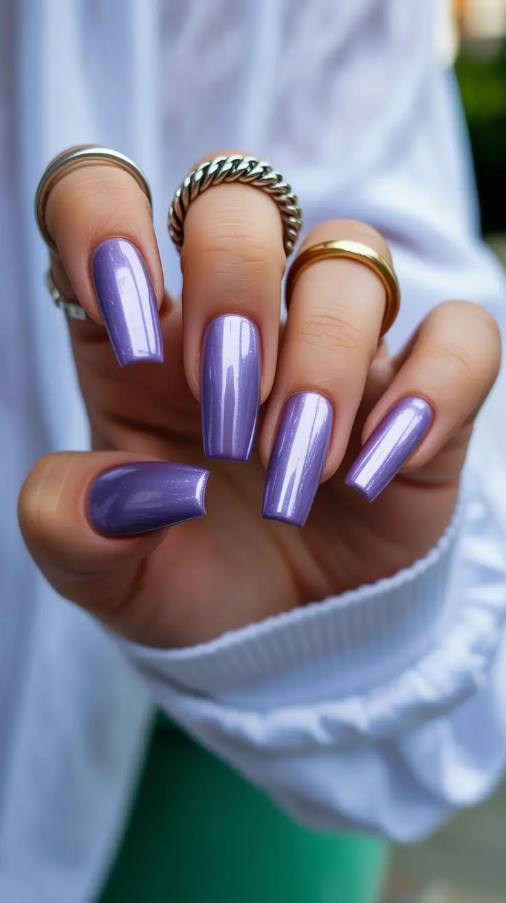 Trendy Winter Nail Designs & Colors 2025–2026 Metallic Lilac Dream