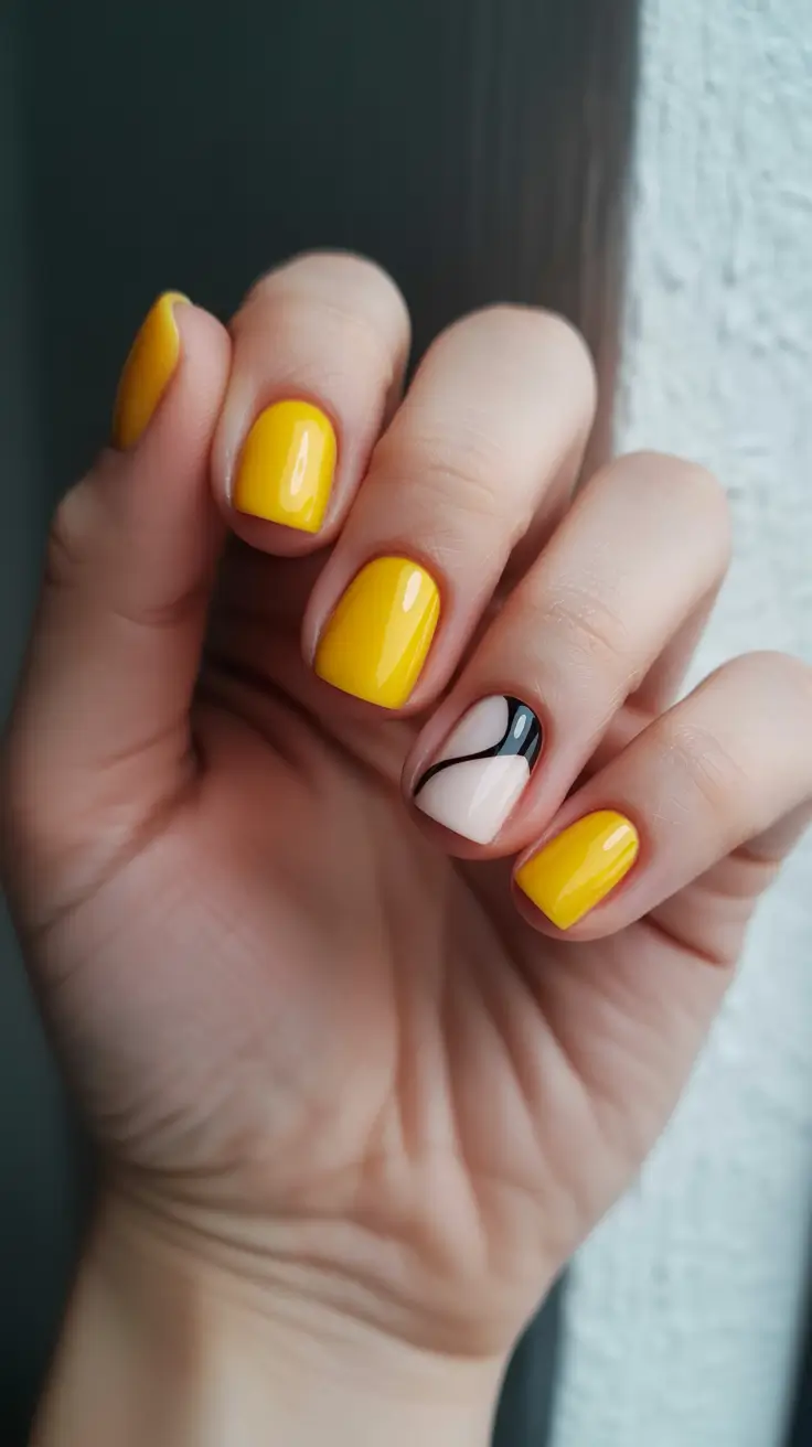 Trendy Winter Nail Designs & Colors 2025–2026 Yellow Pop with Minimalist Art