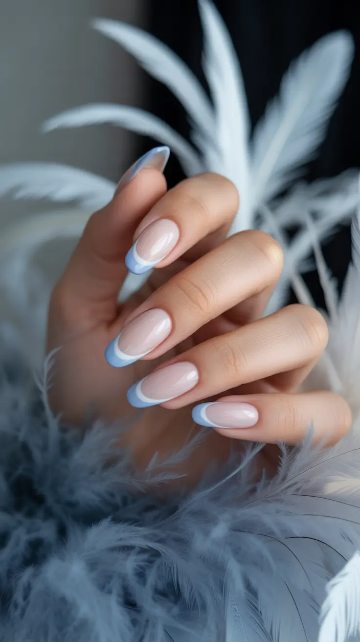 Trendy Winter Nail Designs & Colors 2025–2026 Frosted French Sky