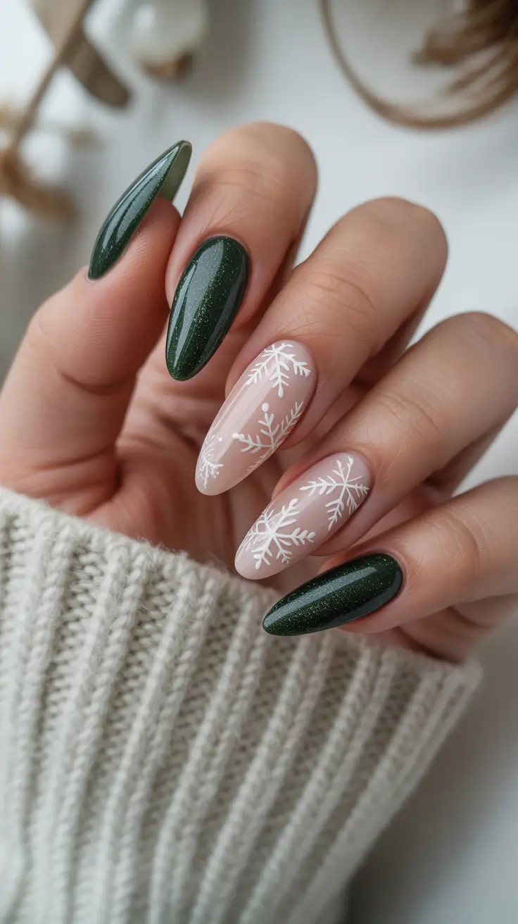 winter-nails-inspo-2026-green-snowflake