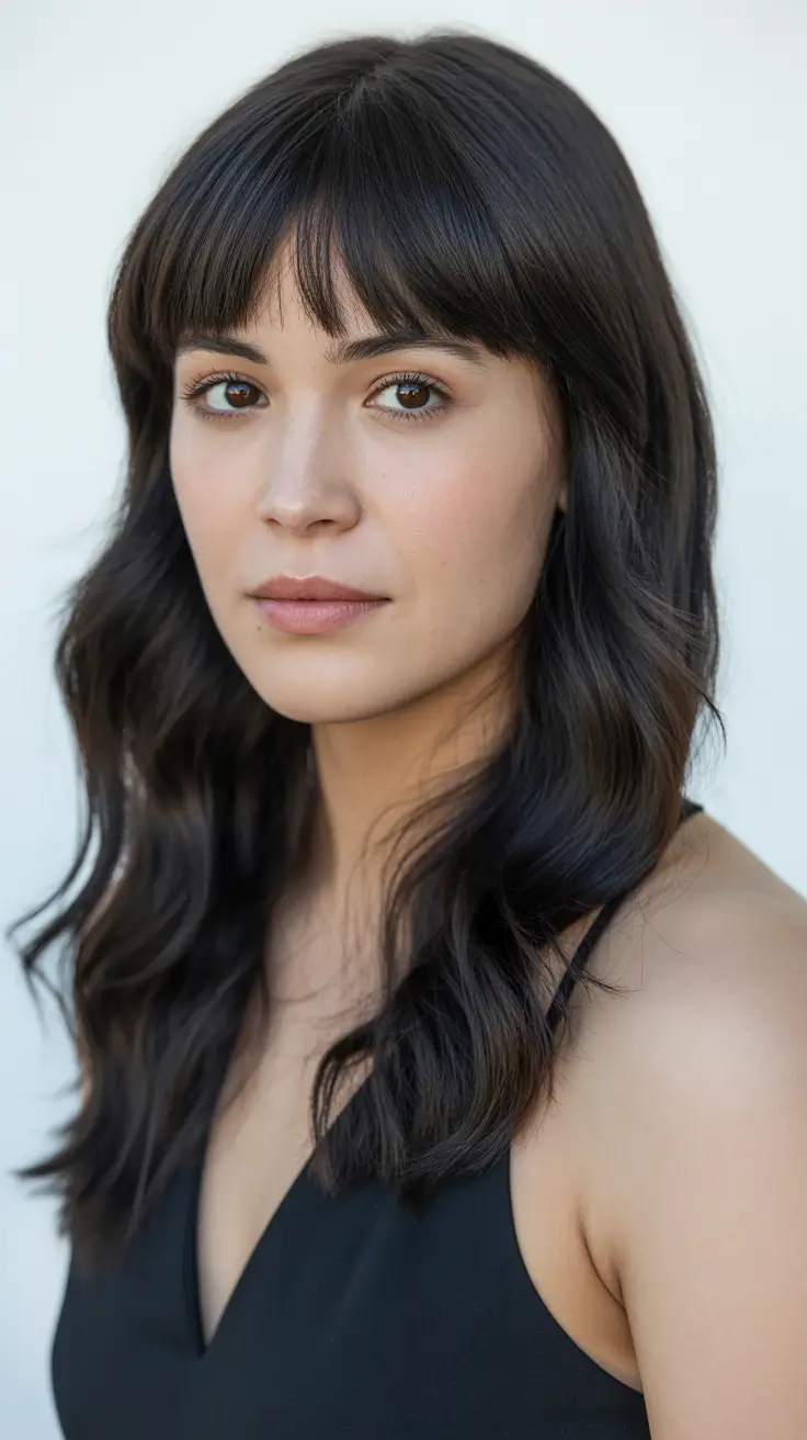 dark winter hair color brunettes espresso bangs