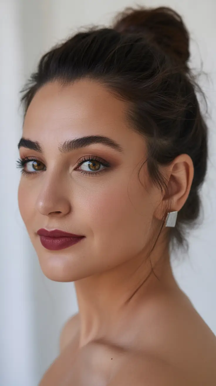 dark winter hair color brunette bun