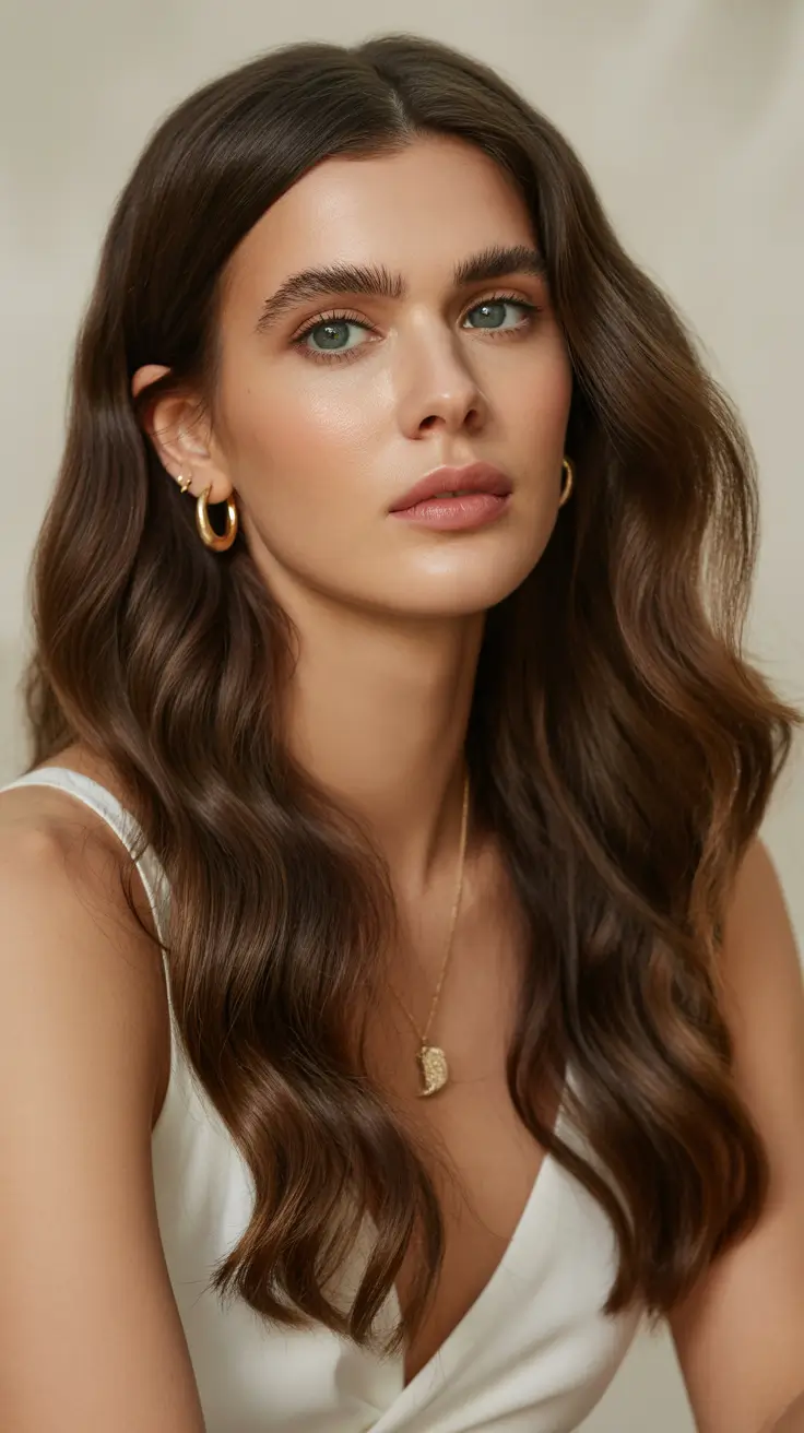 dark winter hair color chocolate brown waves