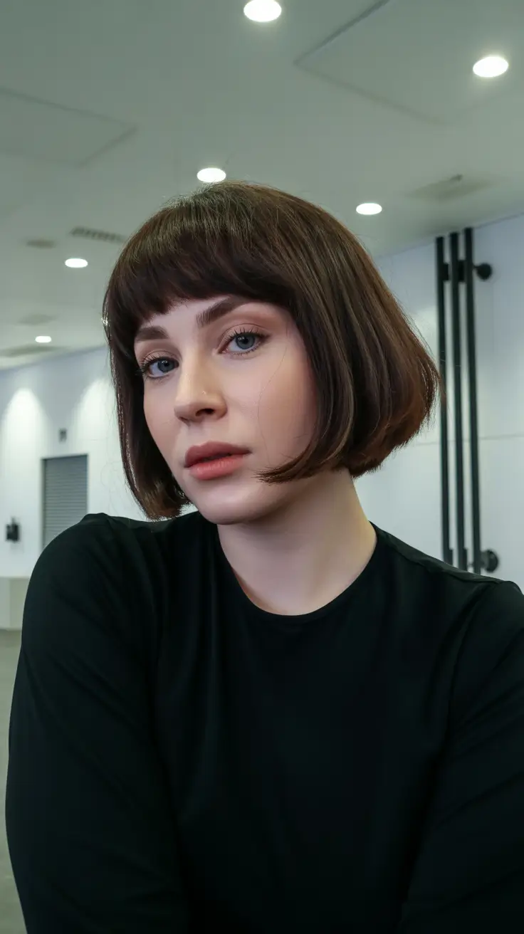 dark winter hair color cocoa brown bob