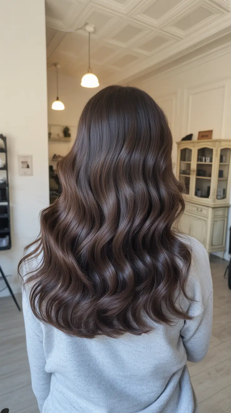 dark winter hair color chocolate brown waves