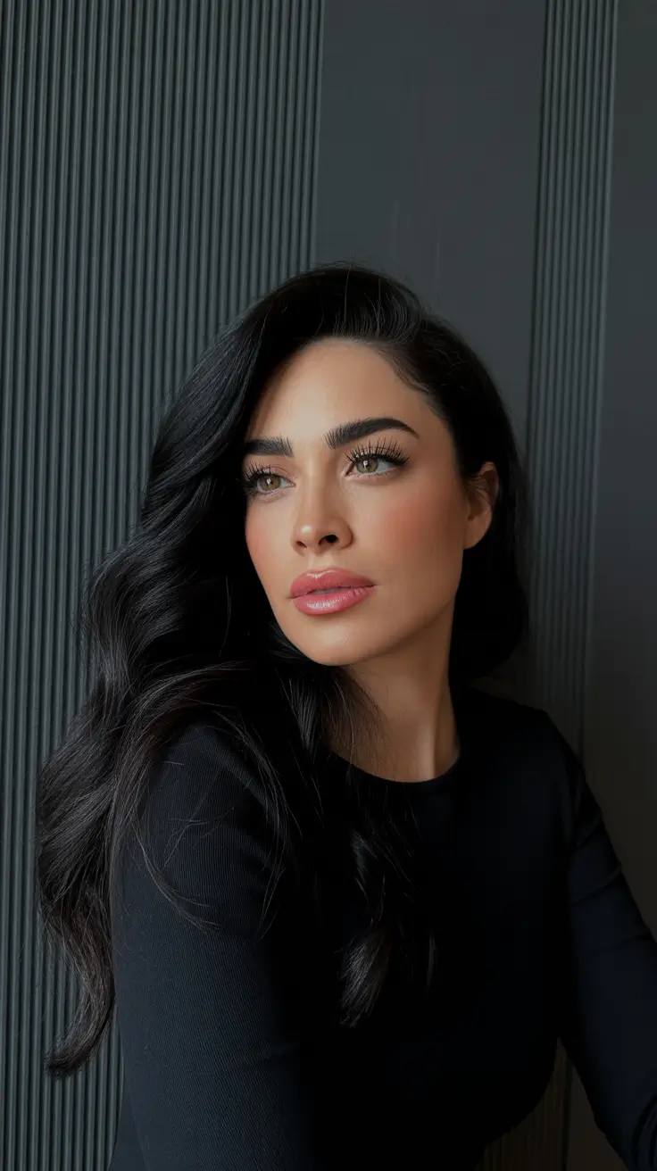 dark winter hair color black waves