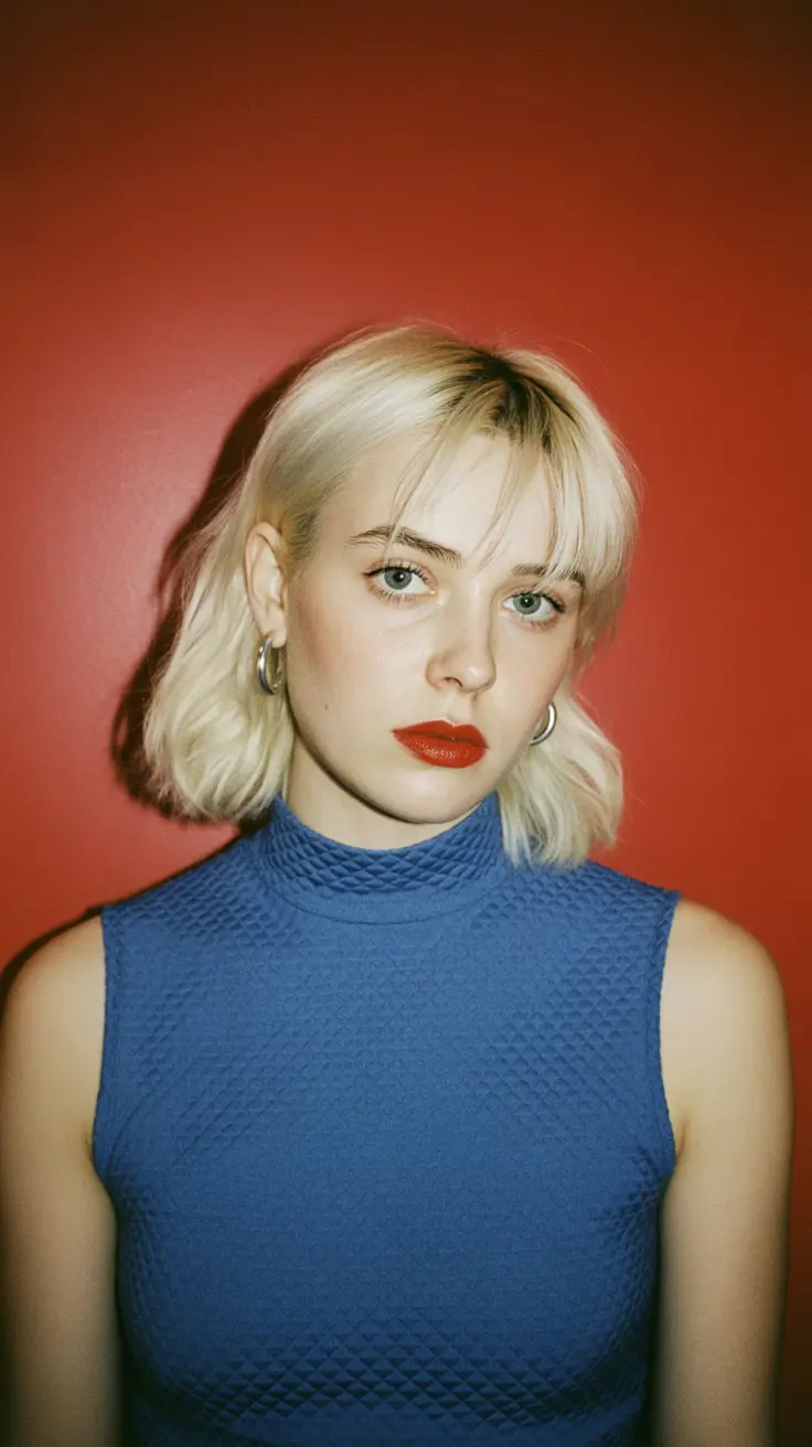 short bob winter haircuts and colors Platinum Crop with Baby Bangs