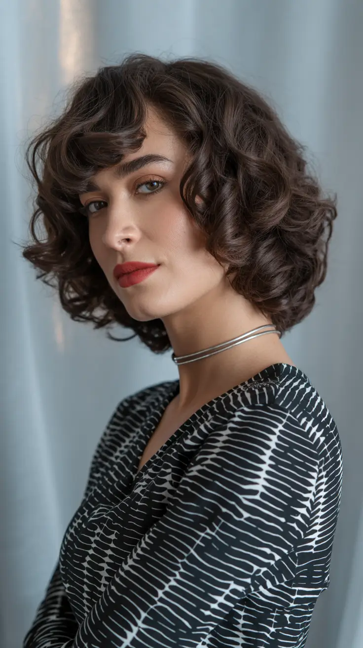 short bob winter haircut and color Dark Chocolate Curls