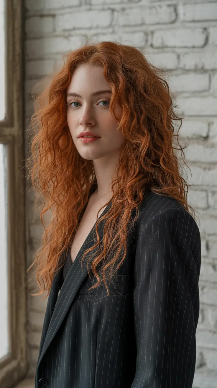 medium length haircut winter color Fiery Copper Waves