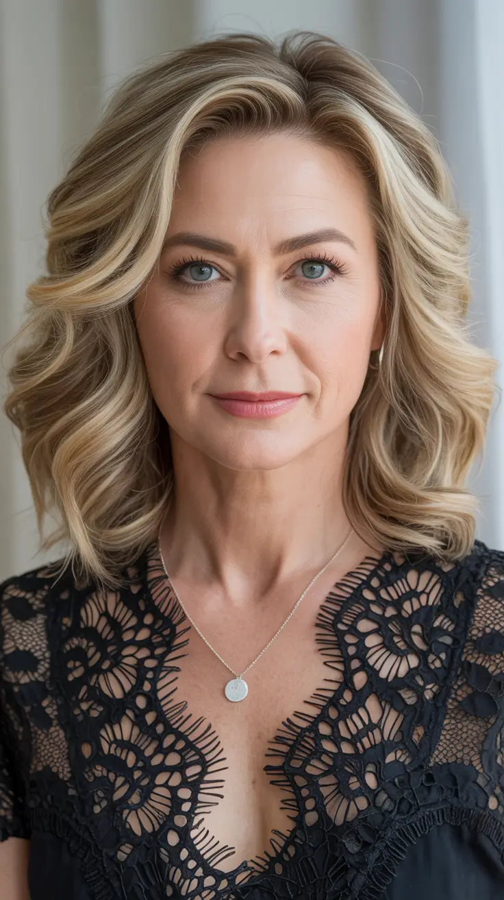 haircuts women over 40 long hair Layered Blonde Lob with Natural Volume