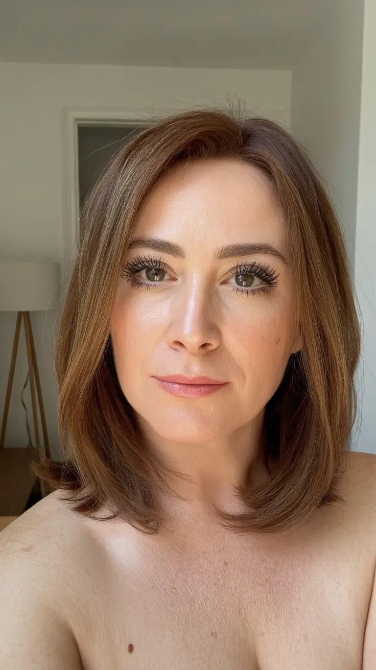 haircuts for women over 40 Classic Lob with Chestnut Warmth