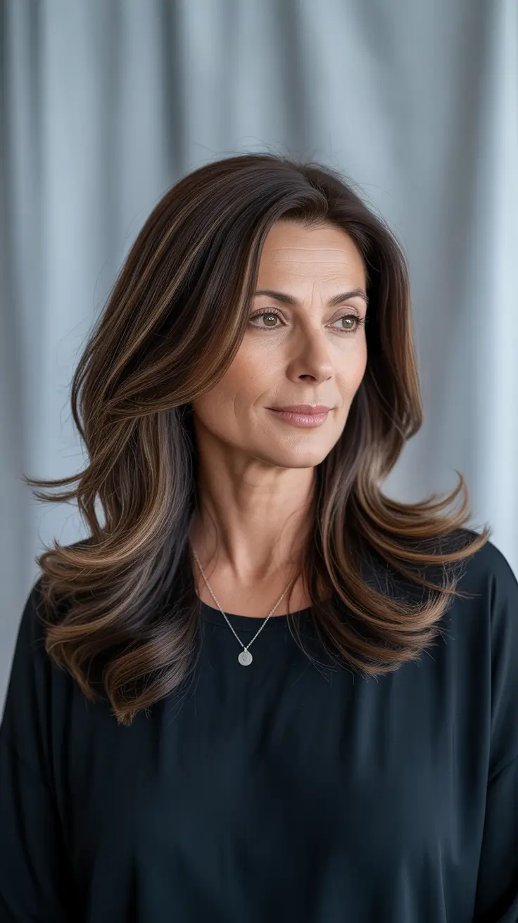 modern haircuts women over 40 long hair Long Chocolate Layers